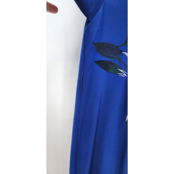 Misook Floral Embroidered Button Front Woven Dress Blue Size Small - Picture 8 of 13